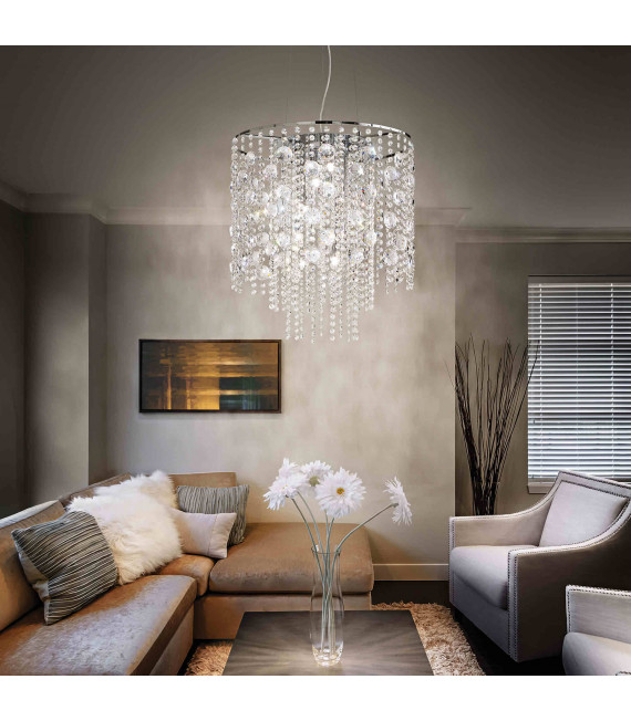 Chrome-plated pendant lamp EVASIONE 10 bulbs