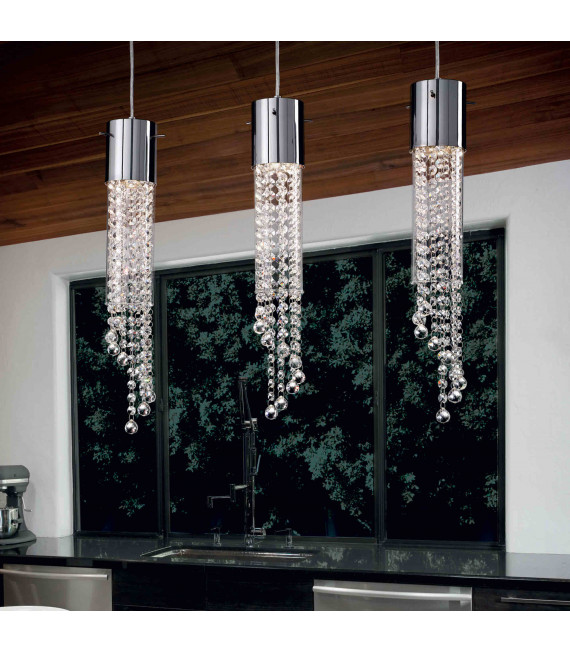 Chromed crystal pendant GOCCE 3 bulbs