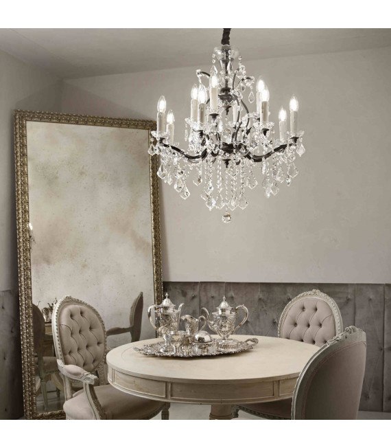 Lampada a sospensione in cristallo nero LIBERTY 12 lampadine