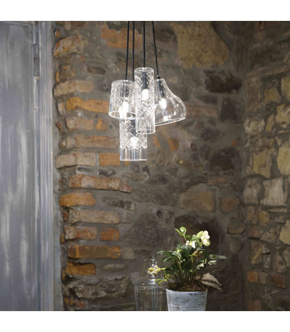 Transparent COGNAC Suspension 1 bulb Height 38 Cm