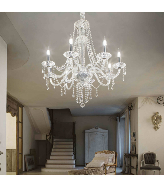 Transparent AMADEUS crystal pendant light 8 bulbs