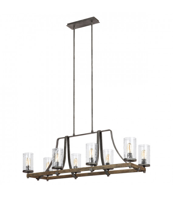 Chandelier Angelo en chêne / en ardoise en métal gris