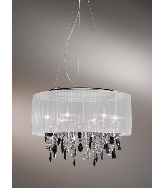 Suspension Paralume Chrome scintillant 6 ampoules 50cm