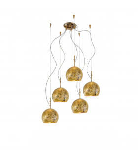 Luna Pendelleuchte 24 Karat Gold 5 Glühbirnen 200cm