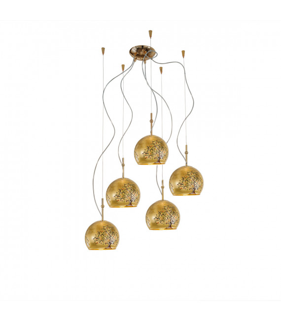 Luna pendant lamp 24 carats gold 5 bulbs 200cm