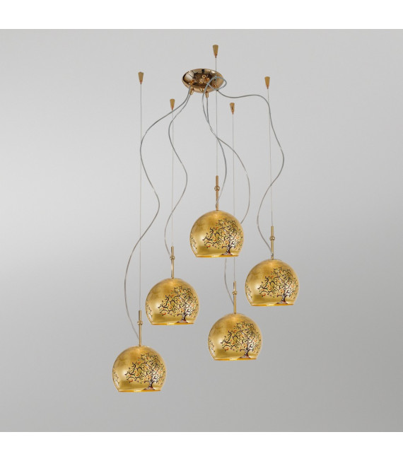 Luna Pendelleuchte 24 Karat Gold 5 Glühbirnen 200cm