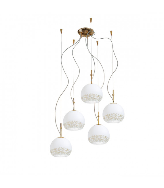 Luna Pendelleuchte 24 Karat Gold 5 Glühbirnen 200cm