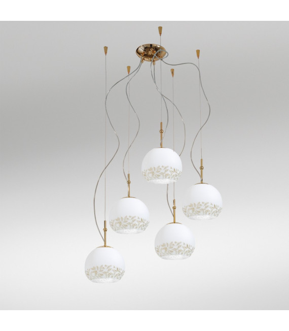 Luna Pendelleuchte 24 Karat Gold 5 Glühbirnen 200cm