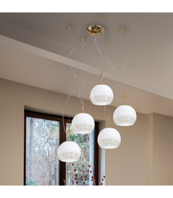 Luna pendant lamp 24 carats gold 5 bulbs 200cm