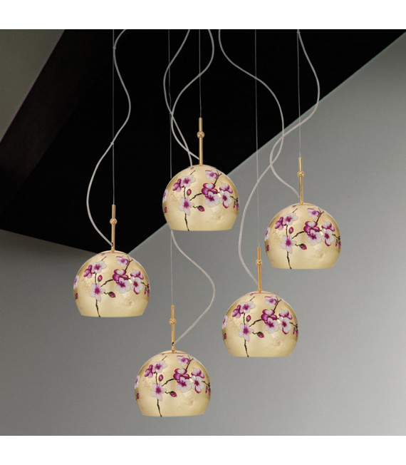Lampada a sospensione Luna oro 24 carati 5 lampadine 200cm