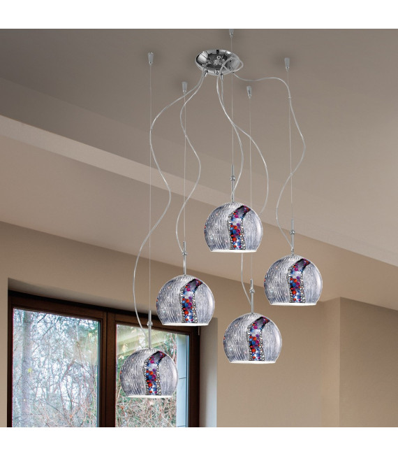 Luna Chrome pendant light 5 bulbs 200cm