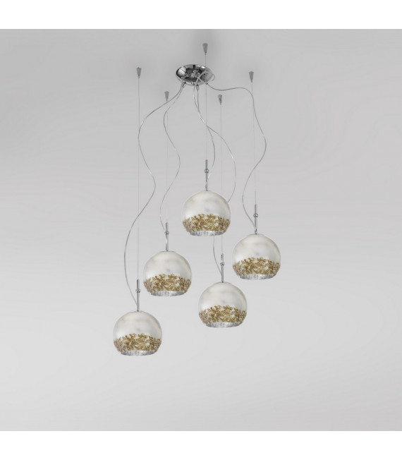 Luna Chrom Pendelleuchte 5 Glühbirnen 200cm