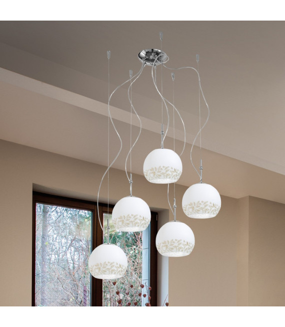 Lampada a sospensione Luna Chrome 5 lampadine 200cm