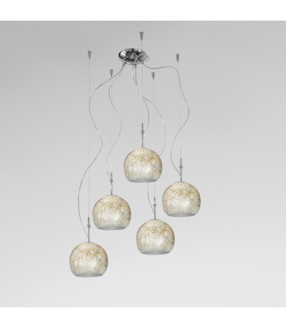 Luna Chrome pendant light 5 bulbs 200cm