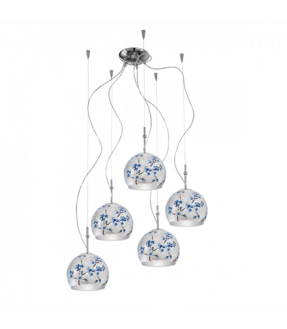 Luna Chrom Pendelleuchte 5 Glühbirnen 200cm