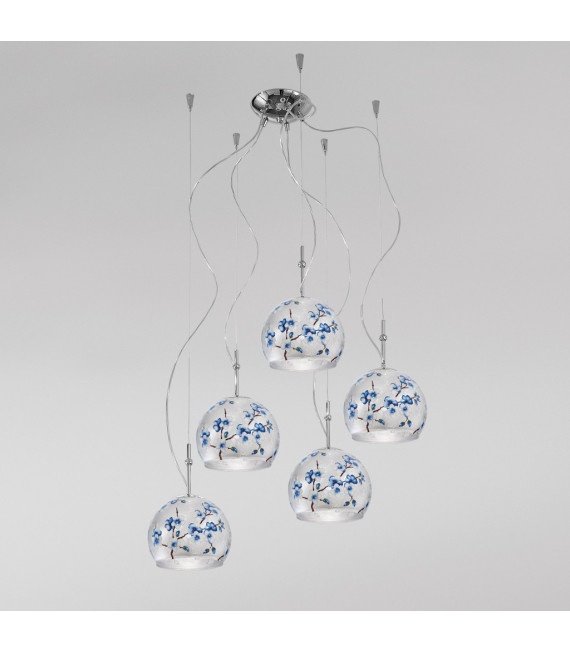 Luna Chrom Pendelleuchte 5 Glühbirnen 200cm