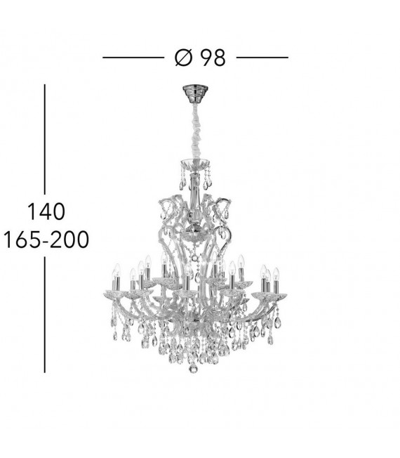 Candeliere senza paralumi Versailles Oro 24 carati 18 lampadine 113cm