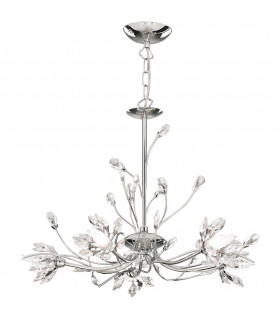 Hibiscus Pendelleuchte Glas, Kristall, Chromstahl 5 flammig 40cm