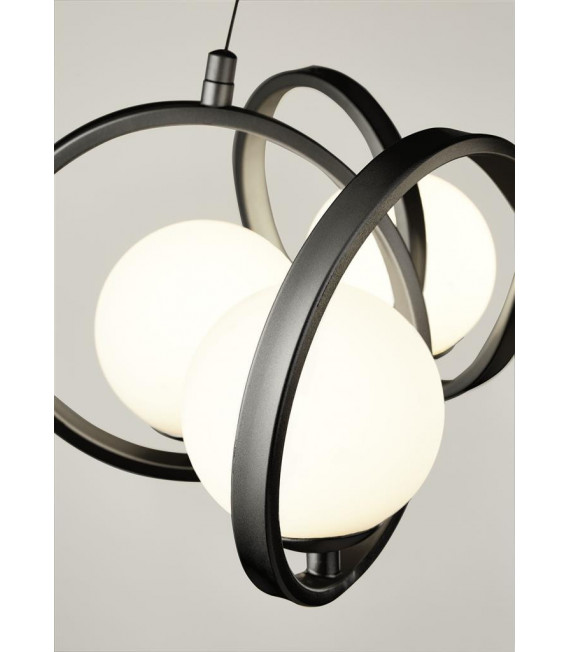 Pendente Twister Vetro, acciaio dolce Nero opaco, Opale bianco opaco 6 lampadine 21cm