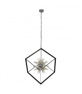Colgante Stellar Cristal, acero dulce cromado, negro, transparente 6 bombillas 74cm