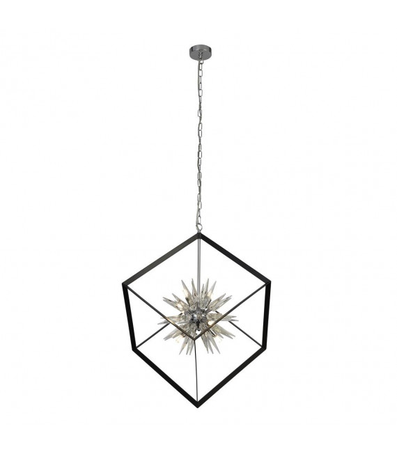 Stellar Pendelleuchte Glas, Stahl Chrom, Schwarz, Klar 6 Glühbirnen 74cm
