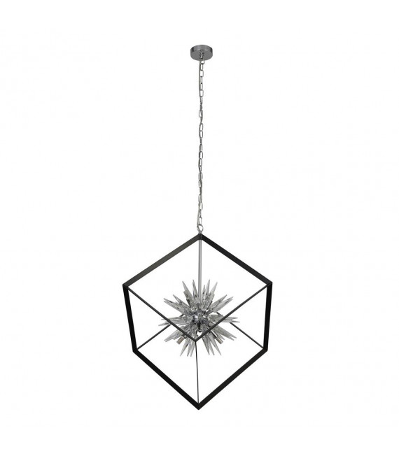 Stellar Pendant Glass, Mild Steel Chrome, Black, Clear 6 bulbs 74cm