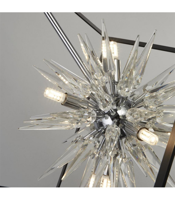 Suspension Stellar Verre,acier doux Chrome,noir,Transparent 6 ampoules 74cm