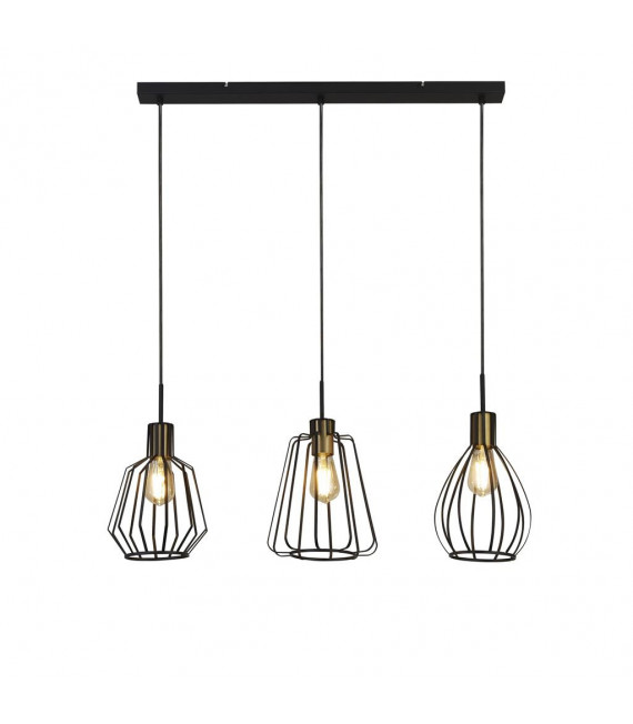 Lámpara colgante Melbourne de 3 luces, acero dulce, latón envejecido, negro pulido con chorro de arena