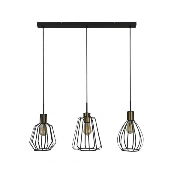 Lámpara colgante Melbourne de 3 luces, acero dulce, latón envejecido, negro pulido con chorro de arena
