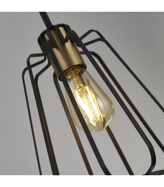 Lampada a sospensione Melbourne a 3 luci in acciaio dolce ottone anticato, nero sabbiato