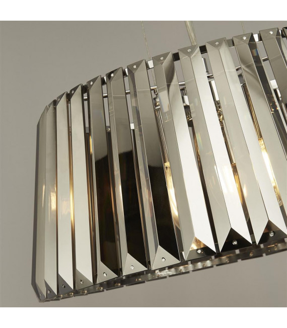 Lampada a sospensione in cristallo Tiara, acciaio cromato dolce, fumé 5 lampadine 22 cm
