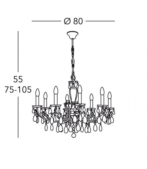 Chandelier sans abats jours Victoria 24 carats d'or 8 ampoules 55cm