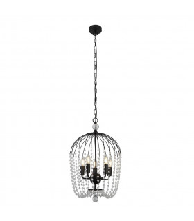 Suspension Shower Verre,acier doux Noir,Transparent 5 ampoules 56cm