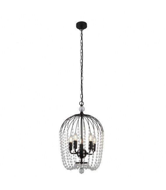 Shower Pendant Glass, Mild Steel Black, Clear 5 bulbs 56cm