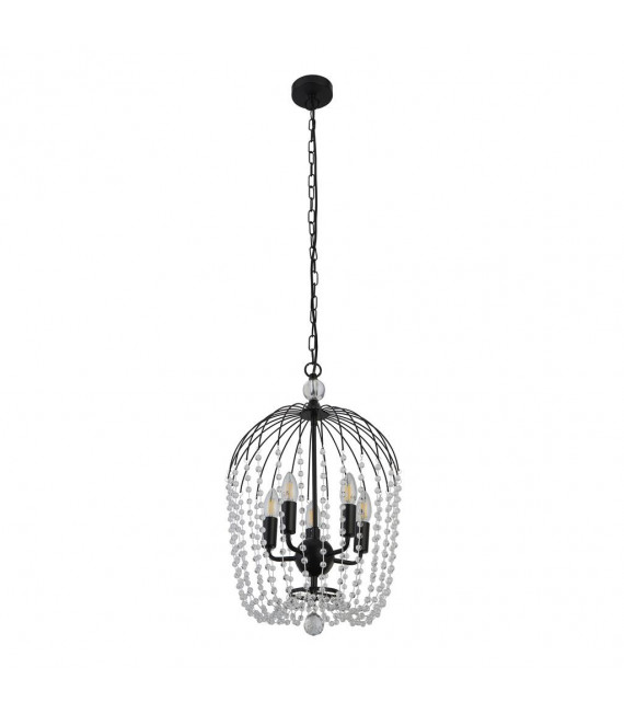 Suspension Shower Verre,acier doux Noir,Transparent 5 ampoules 56cm