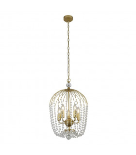 Suspension Shower Verre,acier doux Doré peint,Transparent 5 ampoules 56cm