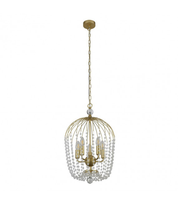 Glass shower pendant light, painted gold mild steel, transparent 5 bulbs 56cm