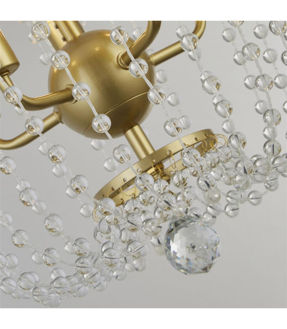 Suspension Shower Verre,acier doux Doré peint,Transparent 5 ampoules 56cm