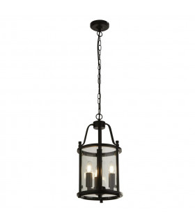 Suspension lanterne Bevelled Verre,acier doux Noir,Transparent 3 ampoules 44cm