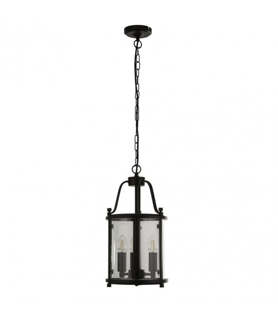 Suspension lanterne Bevelled Verre,acier doux Noir,Transparent 3 ampoules 44cm