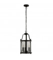 Bevelled Lantern Pendant Glass,Mild Steel Black,Clear 3 Bulbs 44cm