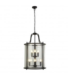 Suspension lanterne Lantern Verre,acier doux Noir,Transparent 8 ampoules 75cm