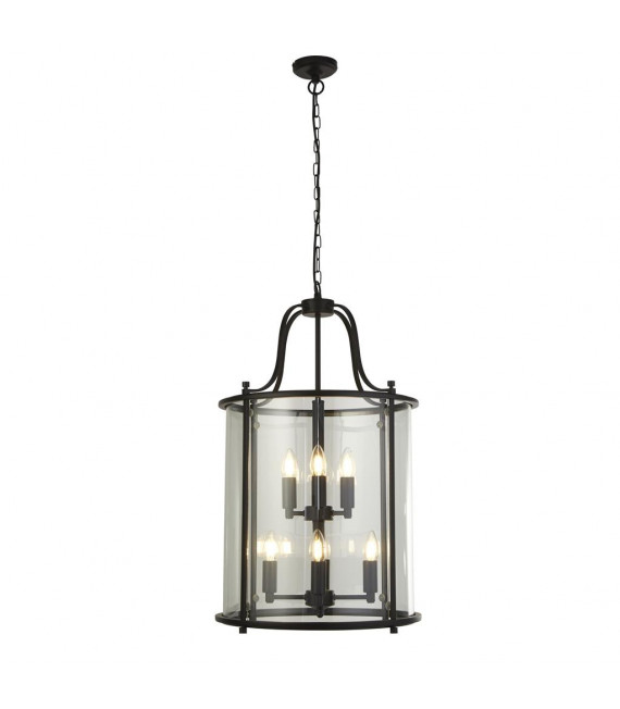 Lantern Pendelleuchte Lantern Glas, Baustahl Schwarz, Klar 8 Glühbirnen 75cm