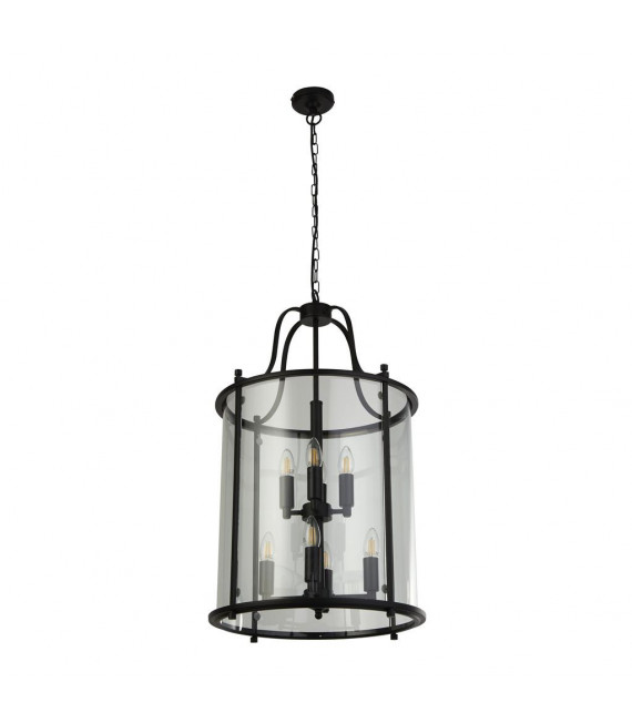 Suspension lanterne Lantern Verre,acier doux Noir,Transparent 8 ampoules 75cm
