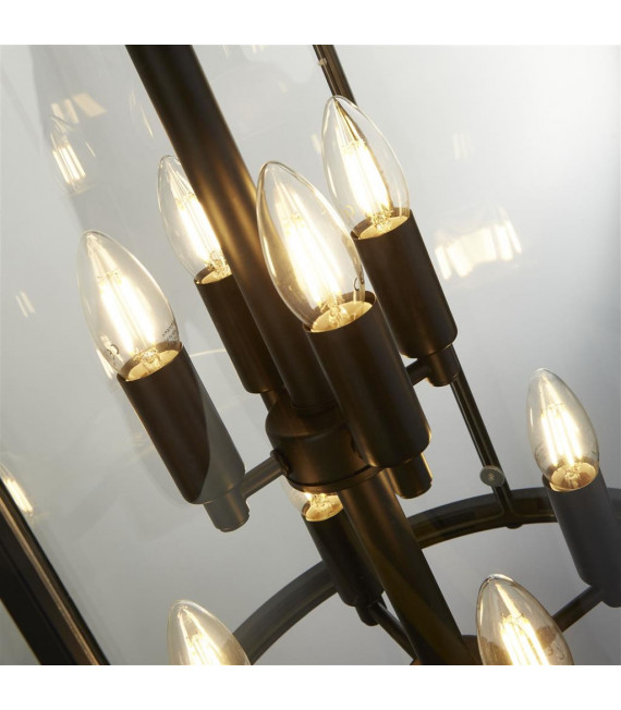 Lantern pendant light Lantern Glass, mild steel Black, Clear 8 bulbs 75cm