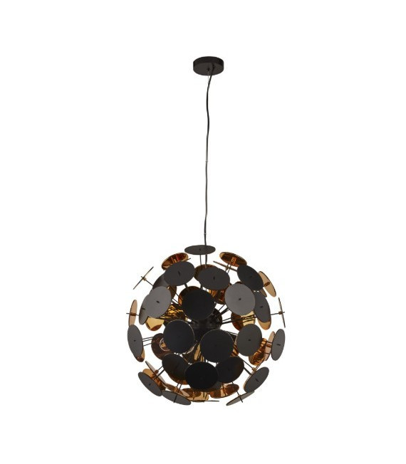 Black Plastic Discus Pendant 6 bulbs 54cm