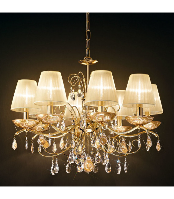 Lampadario senza paralumi Carmen Oro 24 carati 8 lampadine 52cm