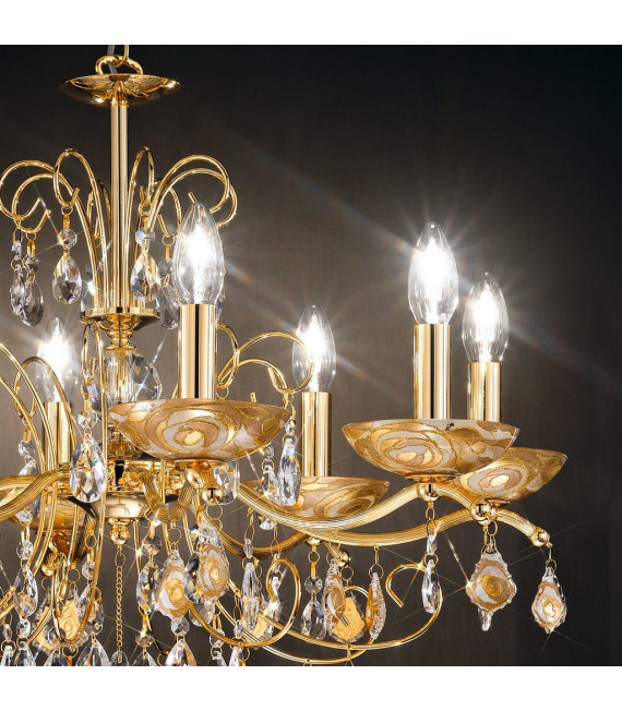 Chandelier sans abats jours Carmen 24 carats d'or 8 ampoules 52cm