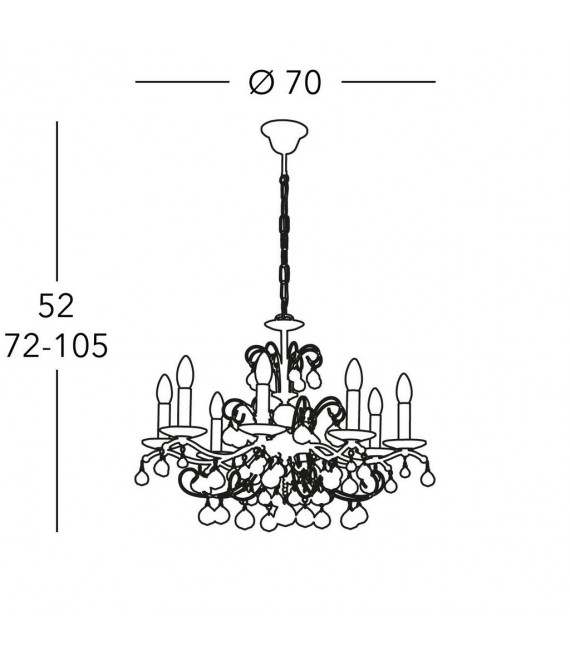 Chandelier without lampshades Carmen 24 carats gold 8 bulbs 52cm