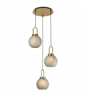 Suspension Snowdrop 3 ampoules Verre,acier doux Laiton,verre acide